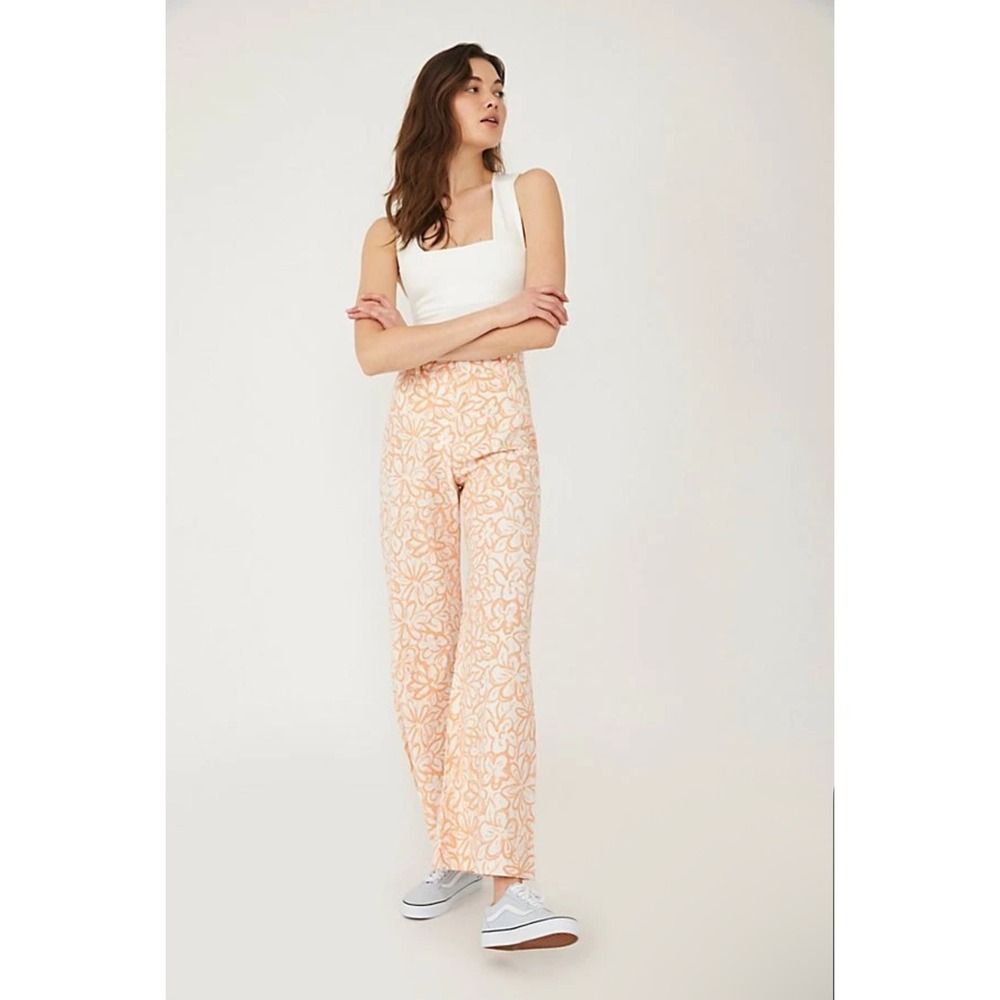 Free People Love So Right Wide Leg Pants Peach Floral Size 8 Boho Coastal Resort
